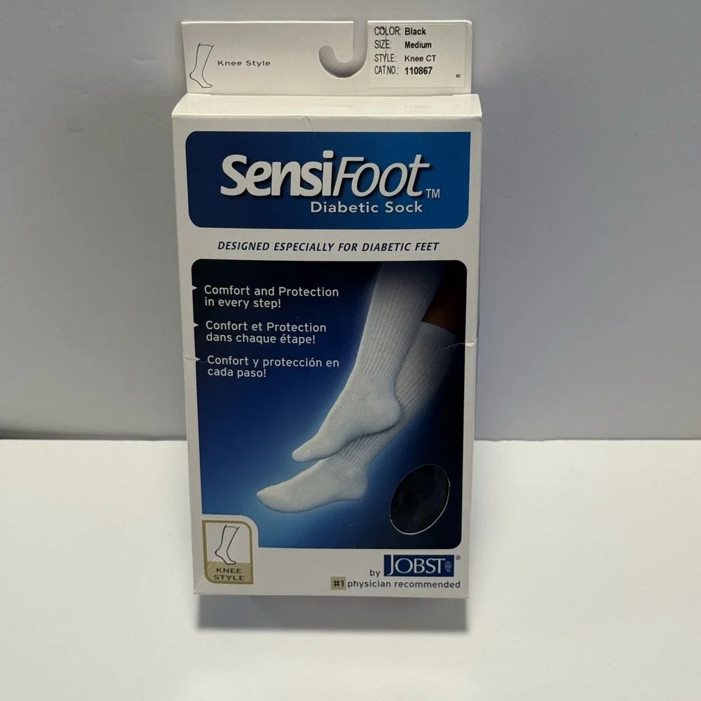 SensiFoot Jobst Diabetic Sock Color Black Knee Style Medium Size